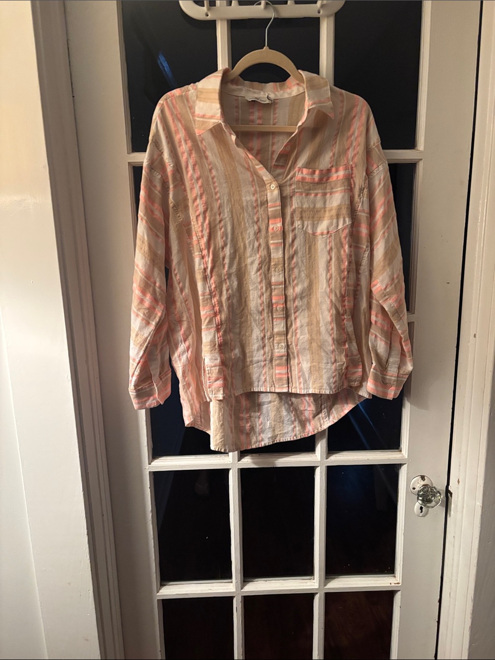 Vineyard Vines Cream Shirt with Peach Stripes